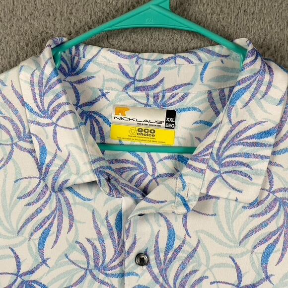 Nicklaus XXL Men's Golf Polo Shirt Blue Purple Leaf Eco Polyester Performance - Picture 2 of 9